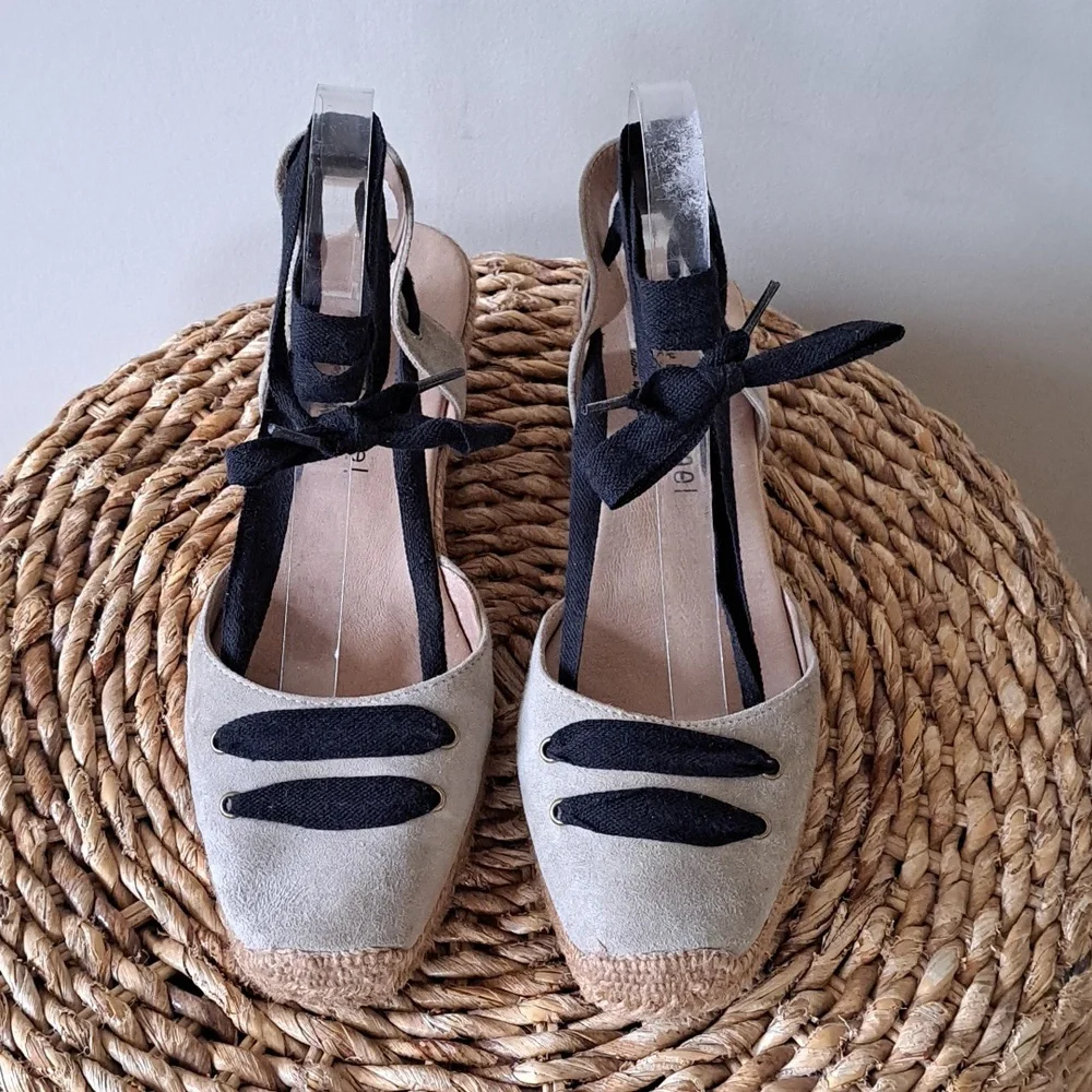 Eric Michael Womens Handmade Beige Suede Espadrille Lace Up Sandals‎ 40/9.5
